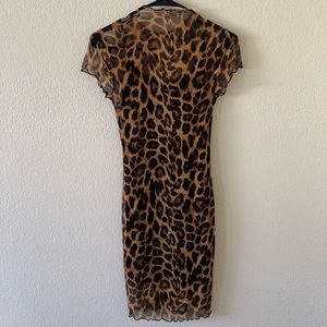 Mesh leopard print mini dress